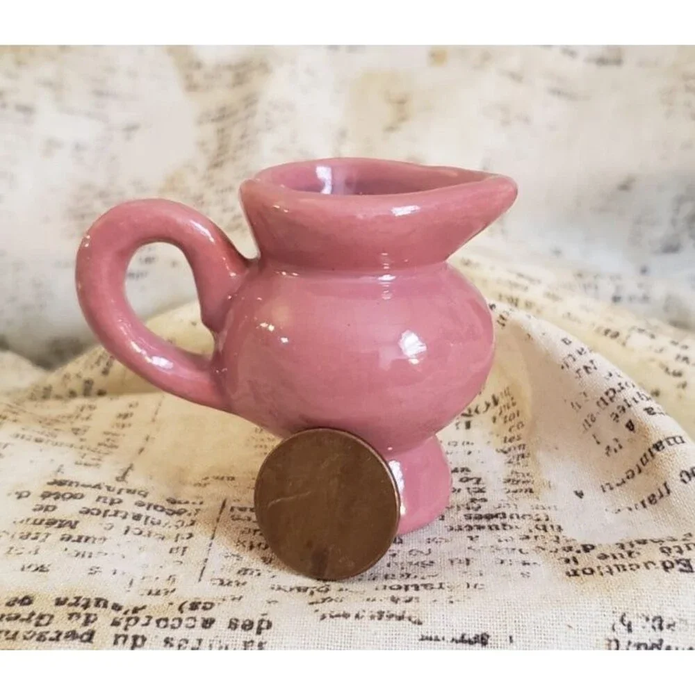 Artsy, Colorful, Quirky -  Vintage Miniature Pink Rounded Potbelly Pitcher
